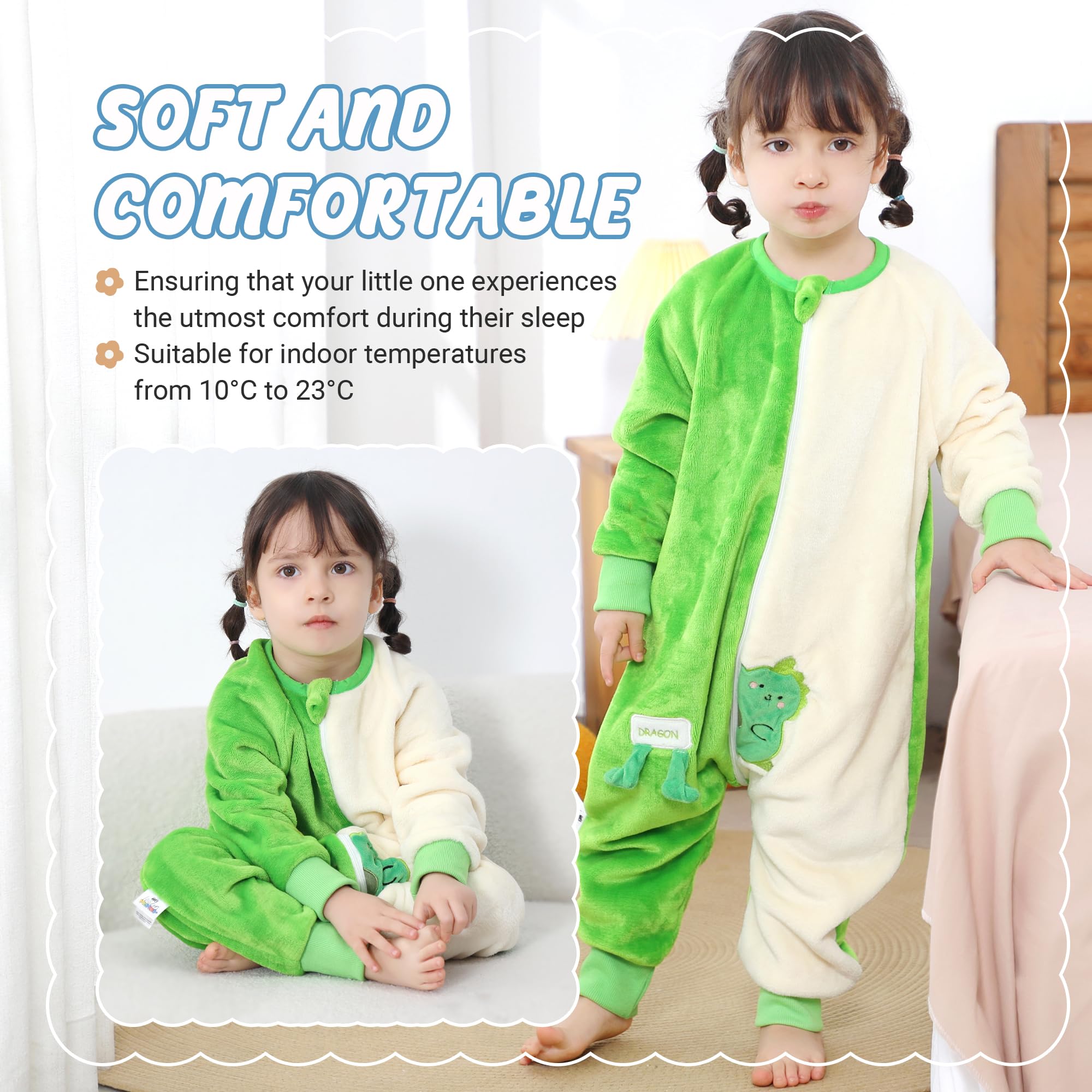 MICHLEY baby sleepsack with legs dinosaur back view highlighting mobility
