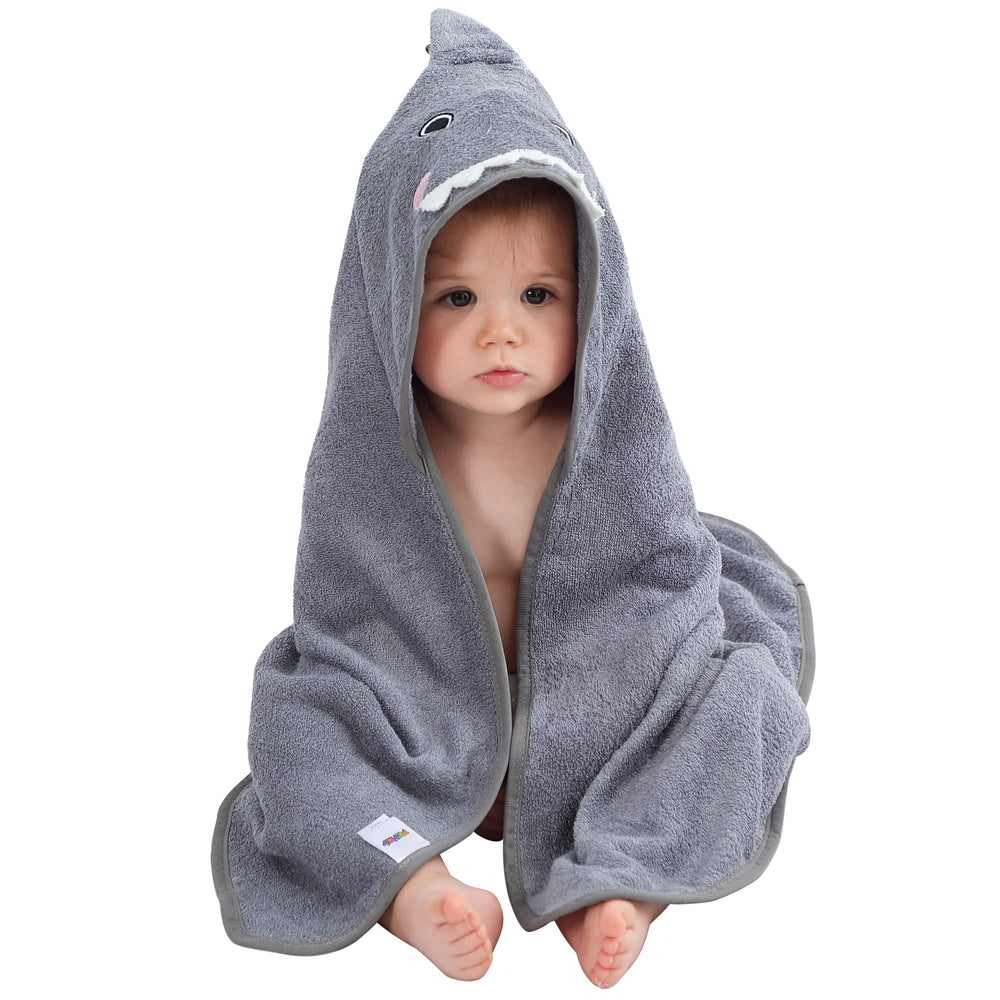 MICHLEY shark-design bamboo hooded towel after bath, warm and cozy.