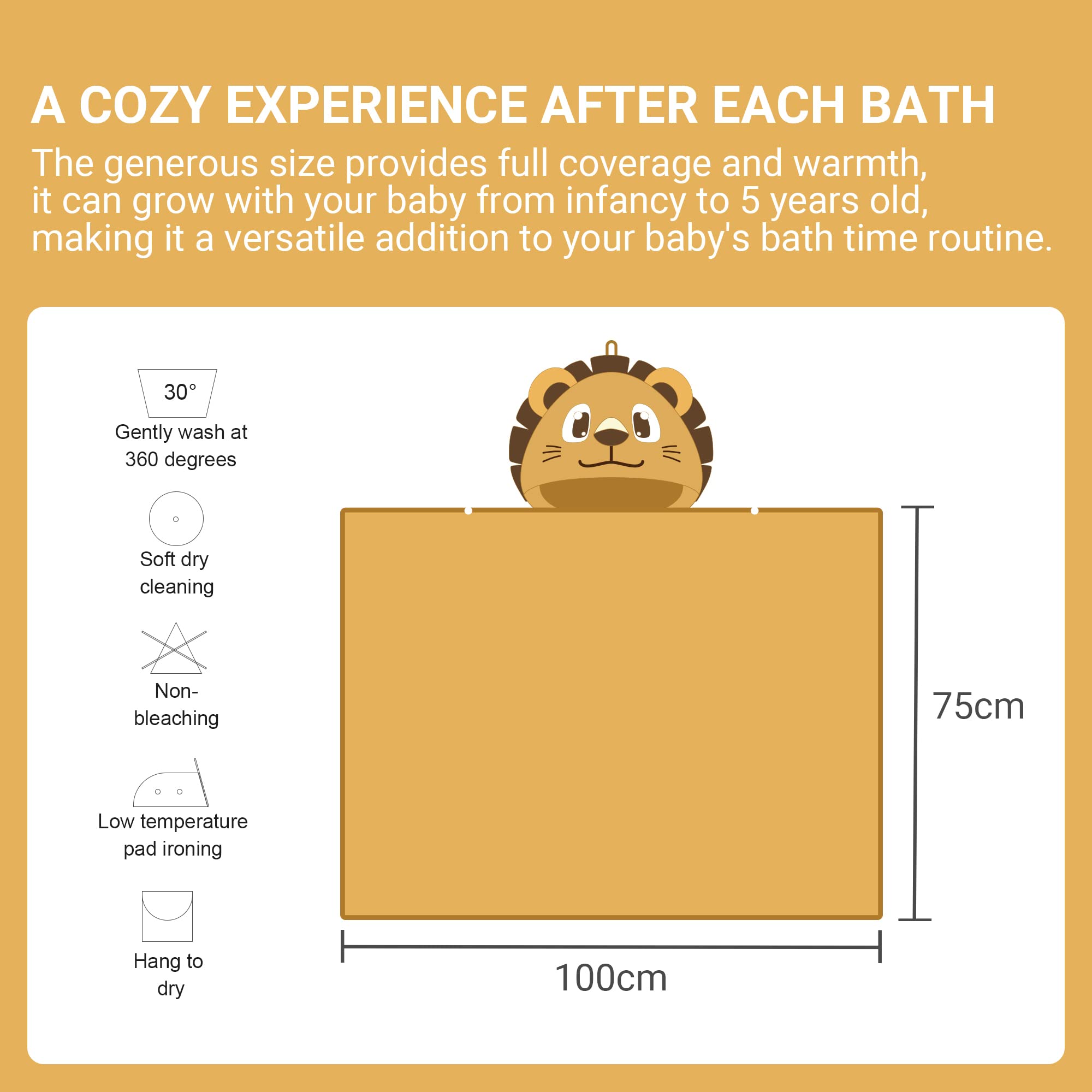 MICHLEY bamboo hooded towel Lion gift-ready design supports eco-conscious bath routines.