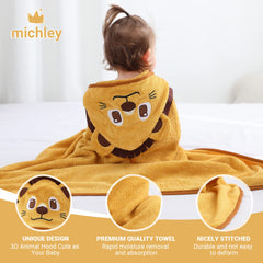MICHLEY bamboo hooded towel Lion size options demonstrate growing-with-baby versatility.