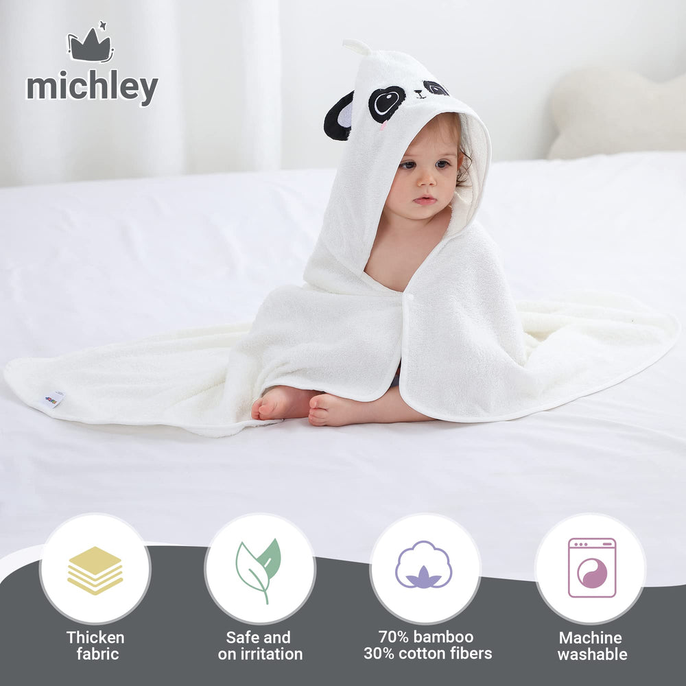 MICHLEY panda-themed towel close-up highlights plush fibers and texture.