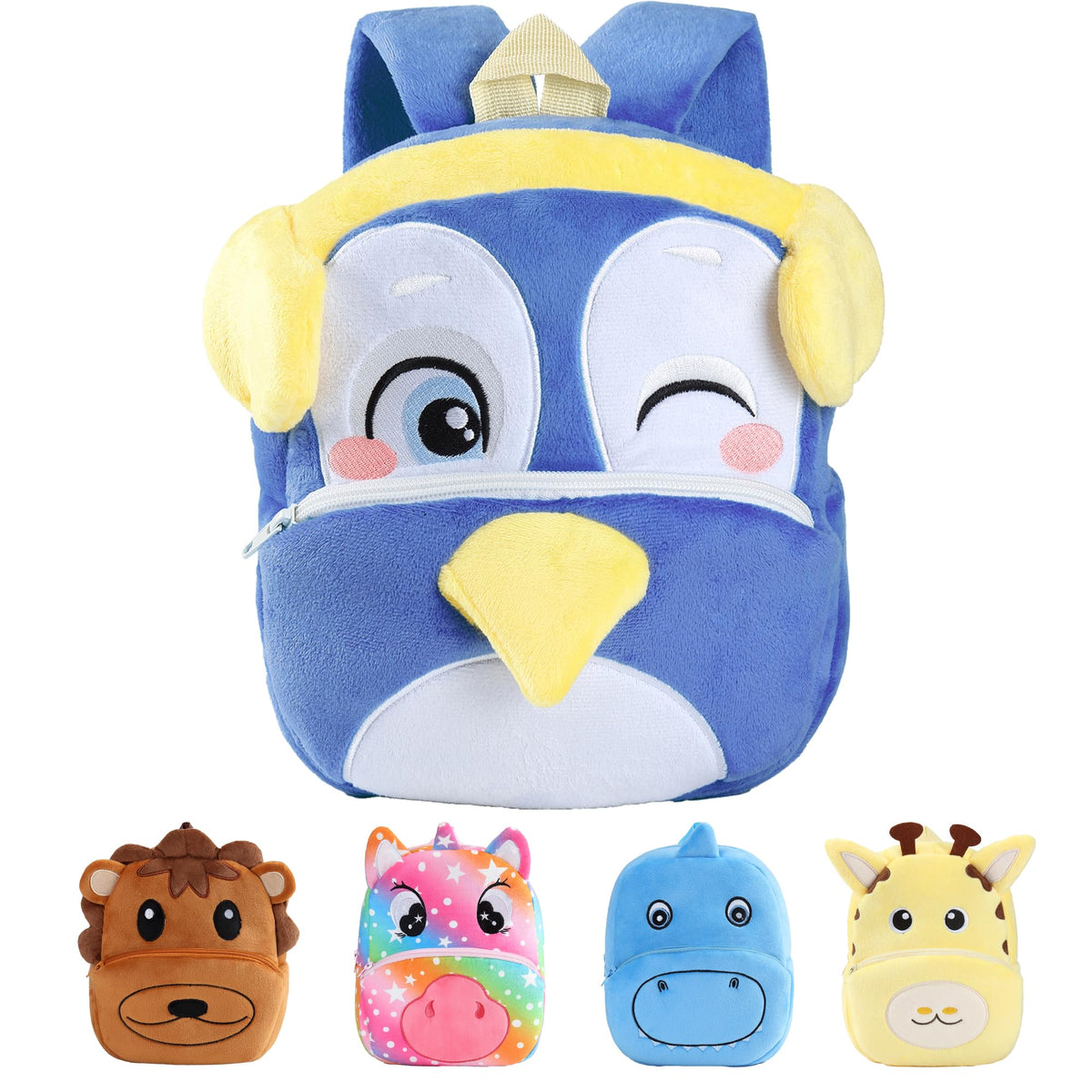 MICHLEY blue penguin backpack front view, ideal for daycare and daily snacks.