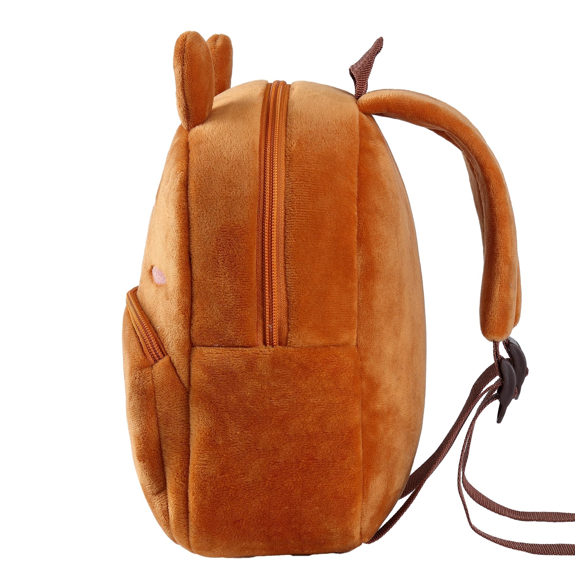 MICHLEY brown kids backpack with detailed animal embellishments.