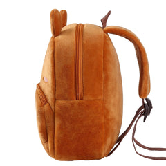 MICHLEY brown kids backpack with detailed animal embellishments.