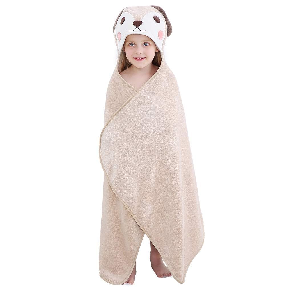 MICHLEY hooded towel with dog design for cozy post-bath snuggles.