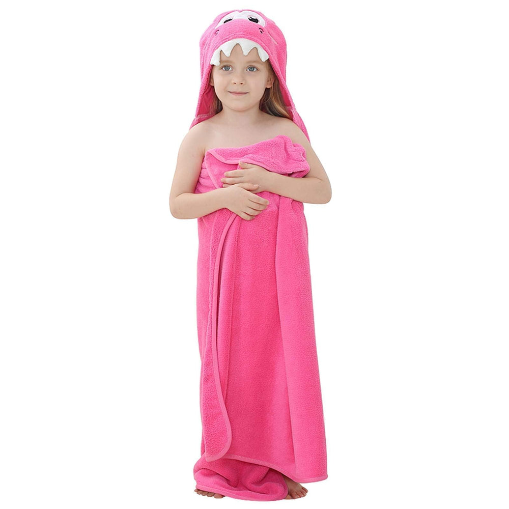 MICHLEY cartoon hooded baby towel pink dinosaur close-up showing cozy hood design