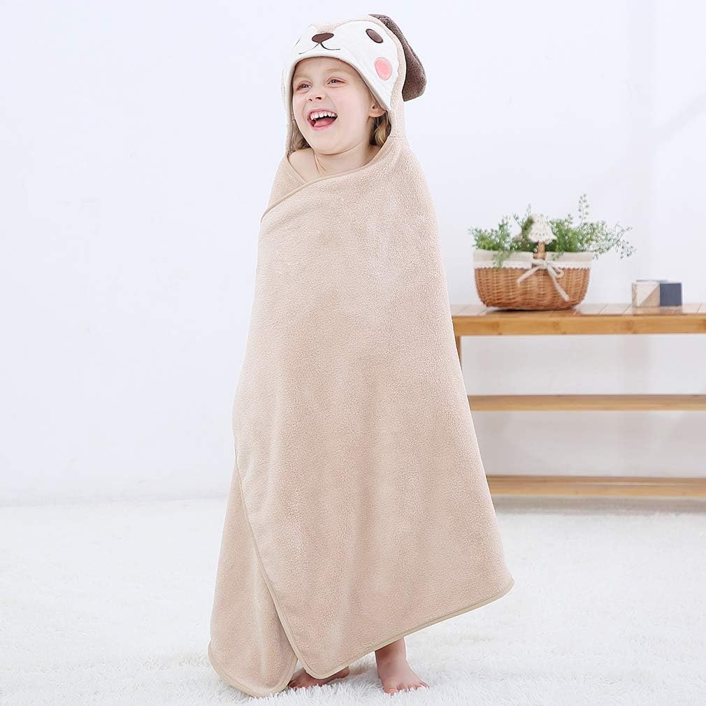 MICHLEY dog-print towel on nursery shelf appeal.