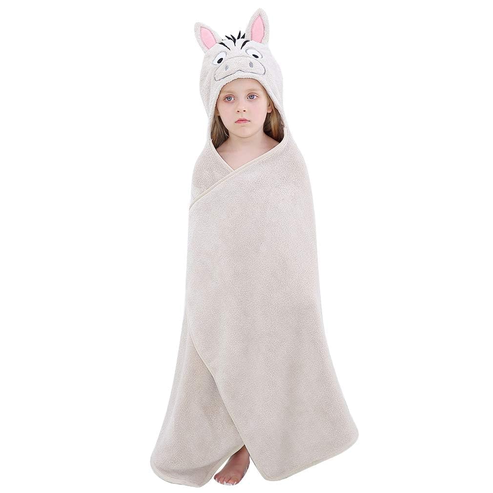 MICHLEY cartoon zebra hooded towel, plush and absorbent for bath time