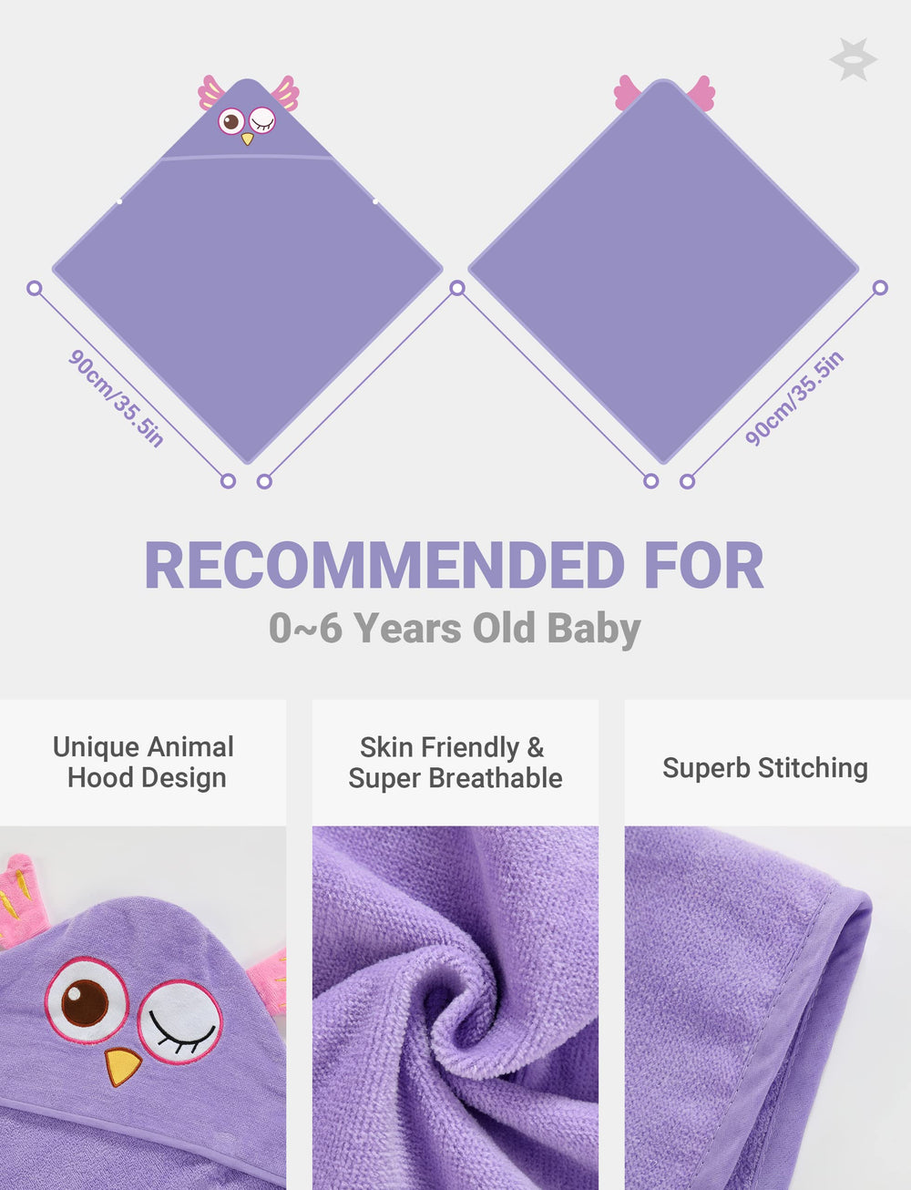 MICHLEY cotton absorbent material keeps baby dry and comfy after baths.