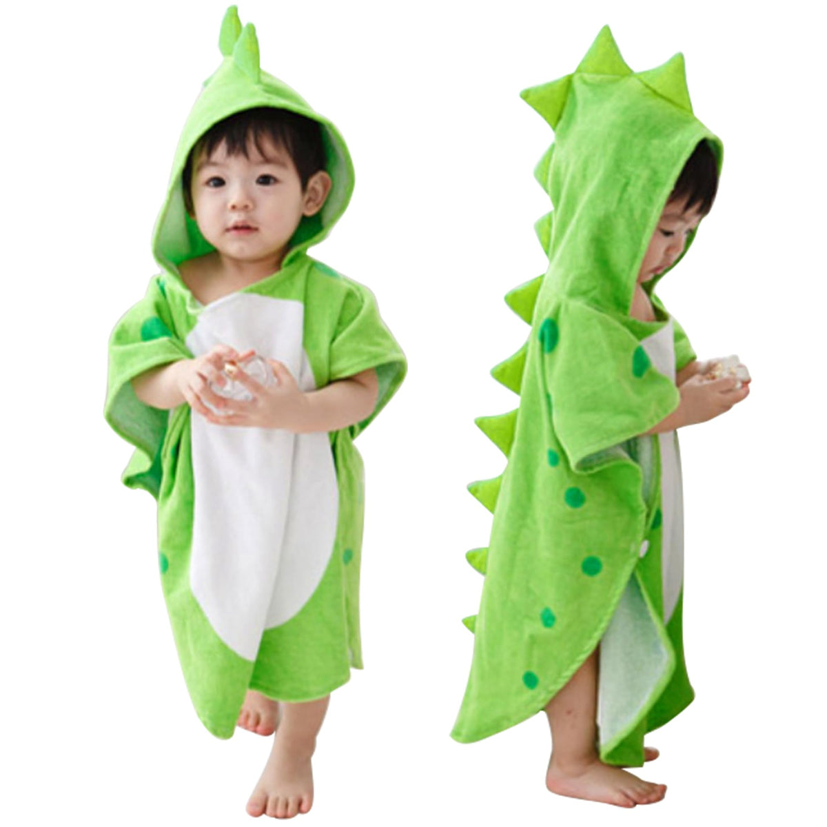 MICHLEY dinosaur hooded bath towel in green, cozy post-bath drying.