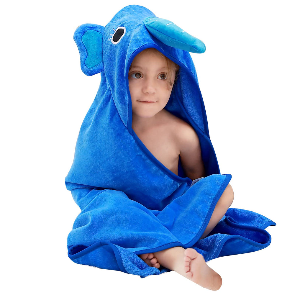 MICHLEY elephant hooded towel for babies, cozy towel with playful hood is perfect for bath time.