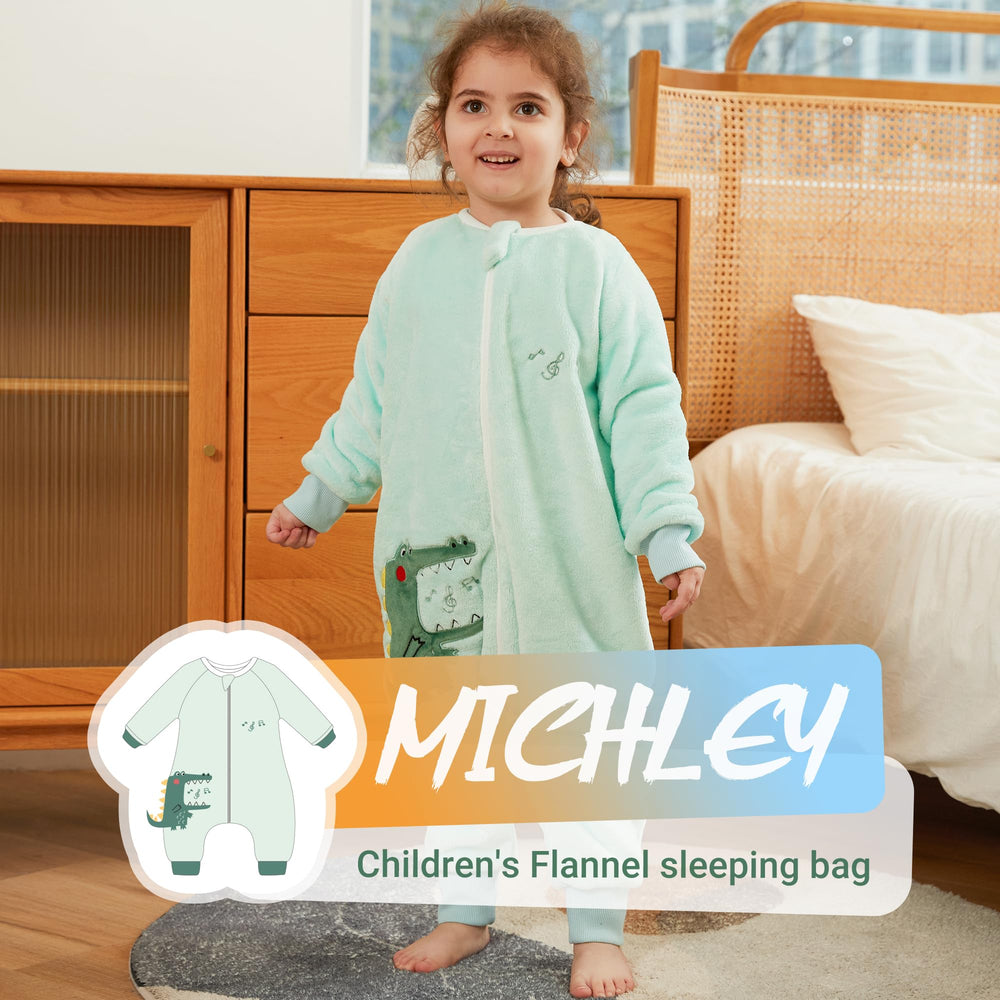 MICHLEY crocodile sleeping bag side view demonstrates easy wear and movement