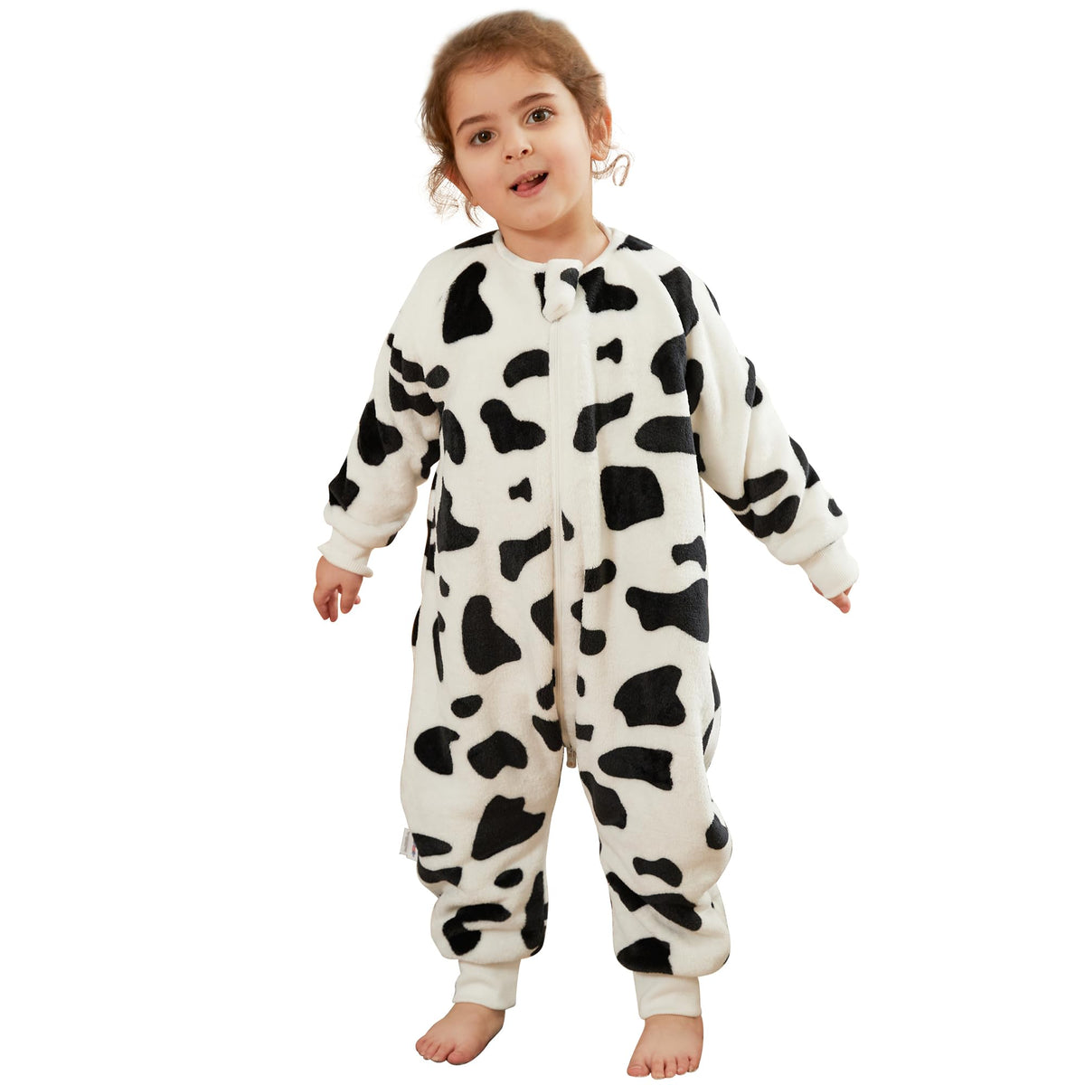 MICHLEY flannel sleeping bag front view with cozy cow design.