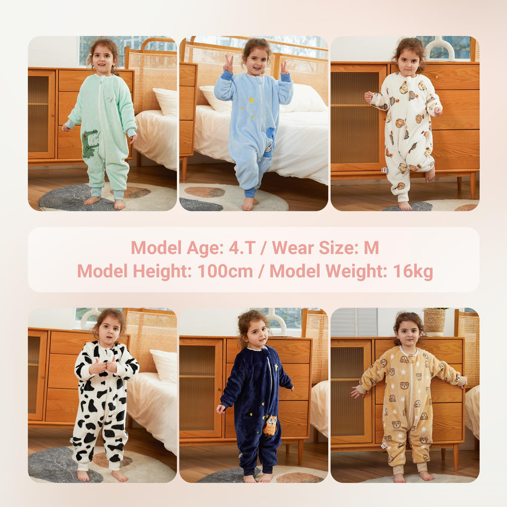 MICHLEY flannel sleeping bag size range; grows with your child from 9-18 months to 5-6T.