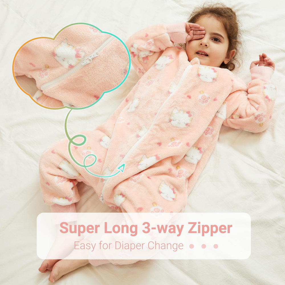 MICHLEY flannel sleeping bag zipper closeup; quick night-time diaper changes.
