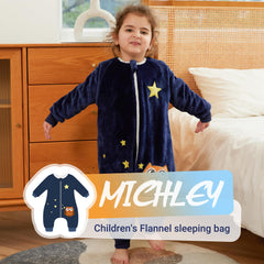 MICHLEY flannel sleeping bag zipper close-up shows easy on/off for parents.