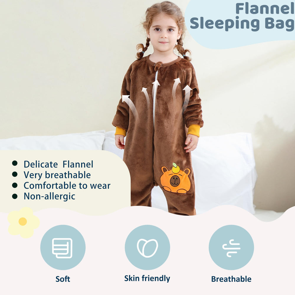 MICHLEY flannel sleeping sack with 3-way zipper eases night diaper changes.