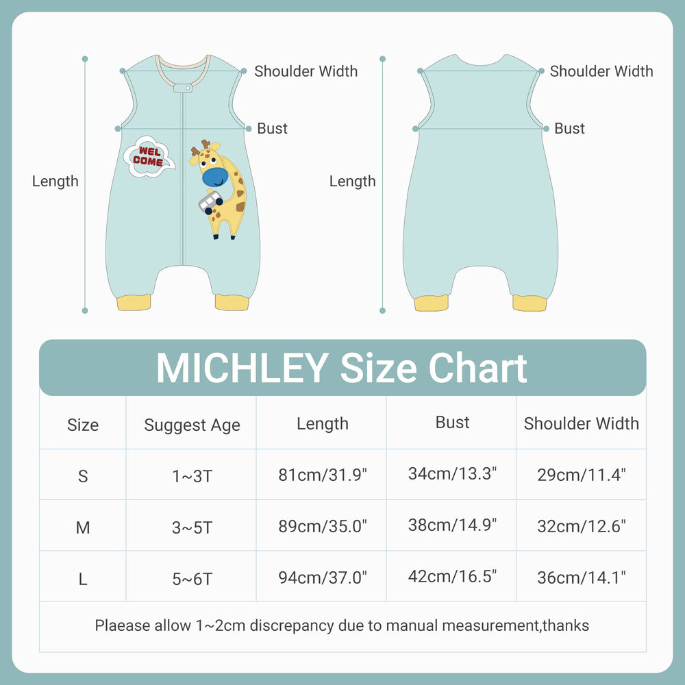 MICHLEY kids sleeping bag bottom zipper for diaper changes.
