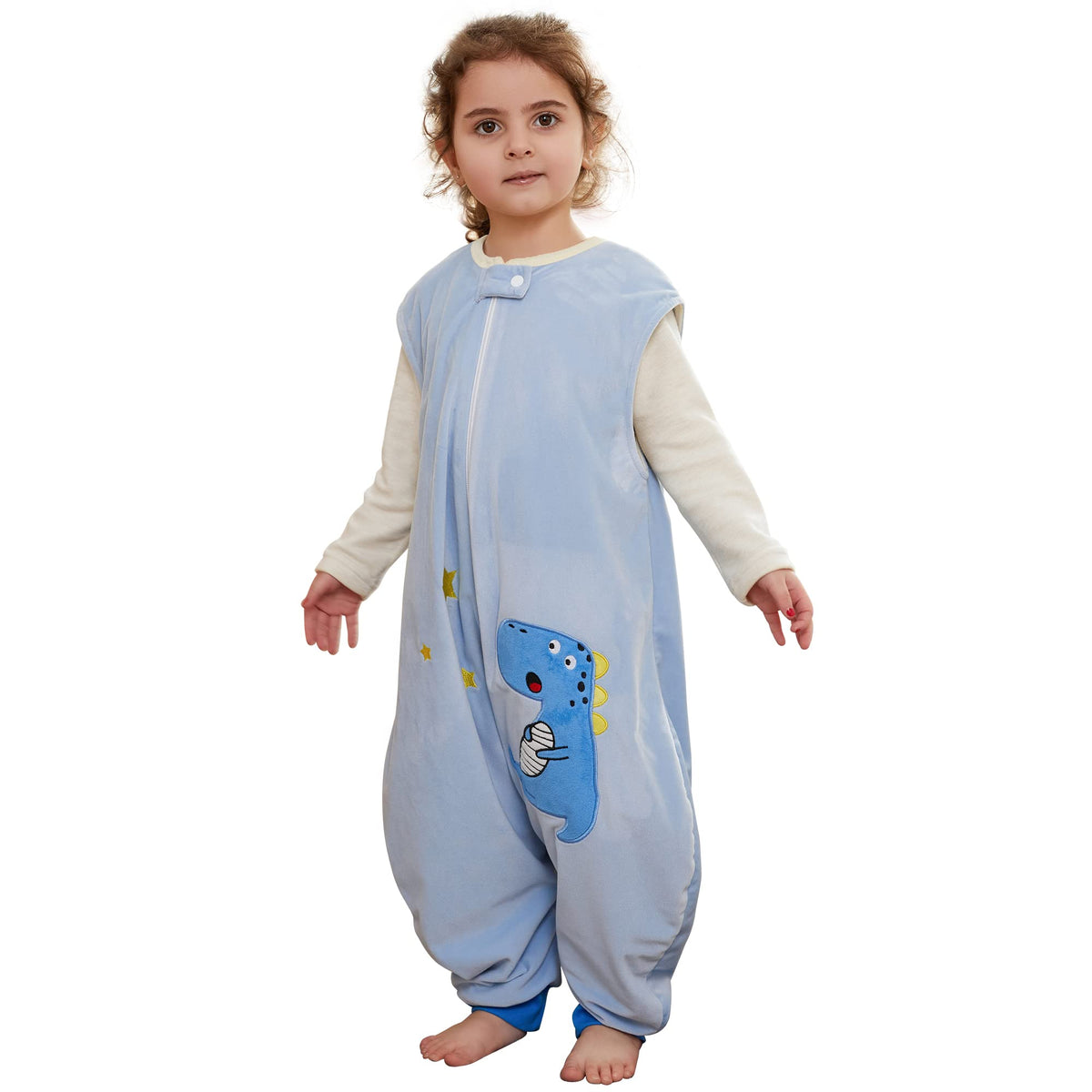 MICHLEY kids sleeveless sleeping bag with dinosaur design for cozy, safe nights.