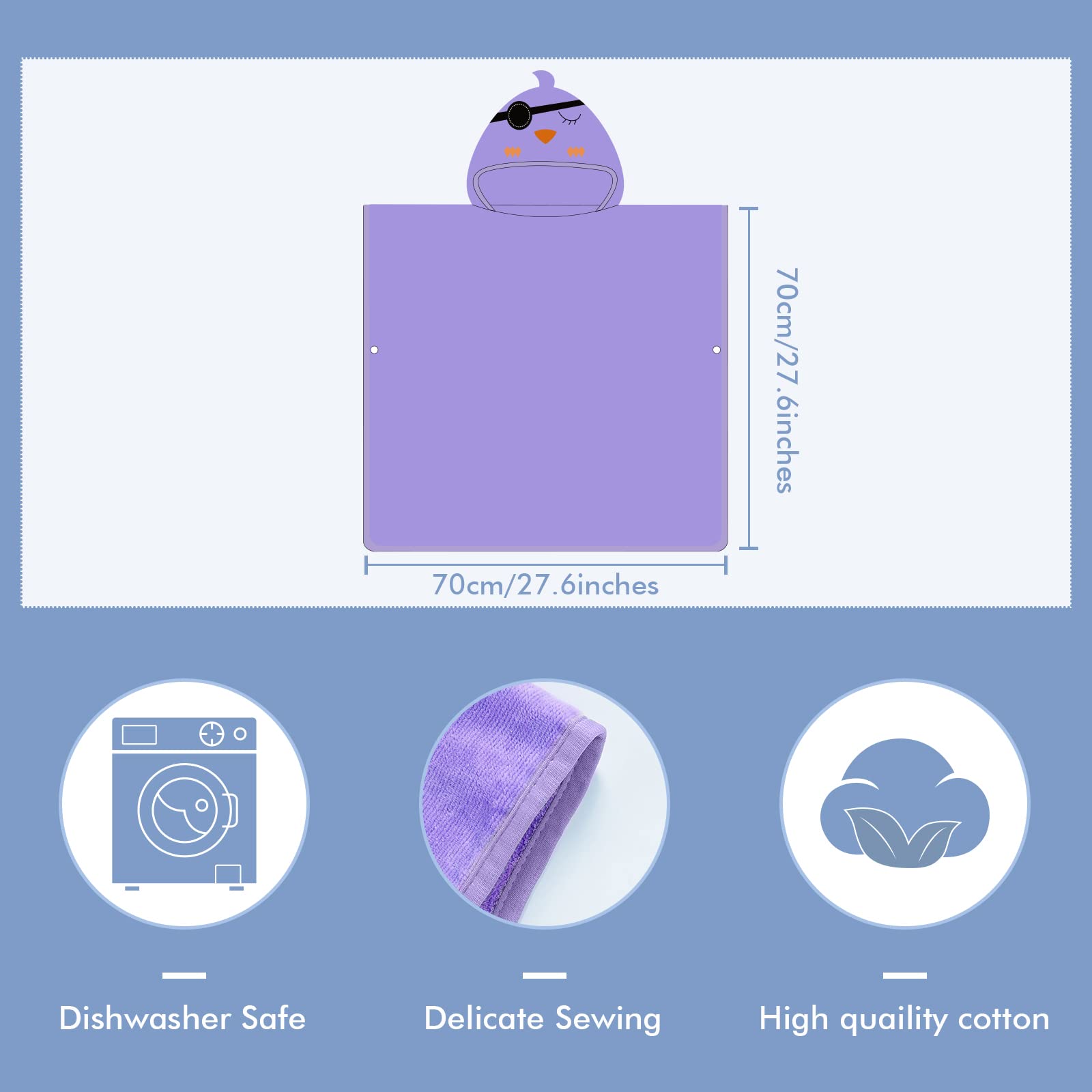 MICHLEY 27.5 inch towel offers ample wrap for toddlers after bath.