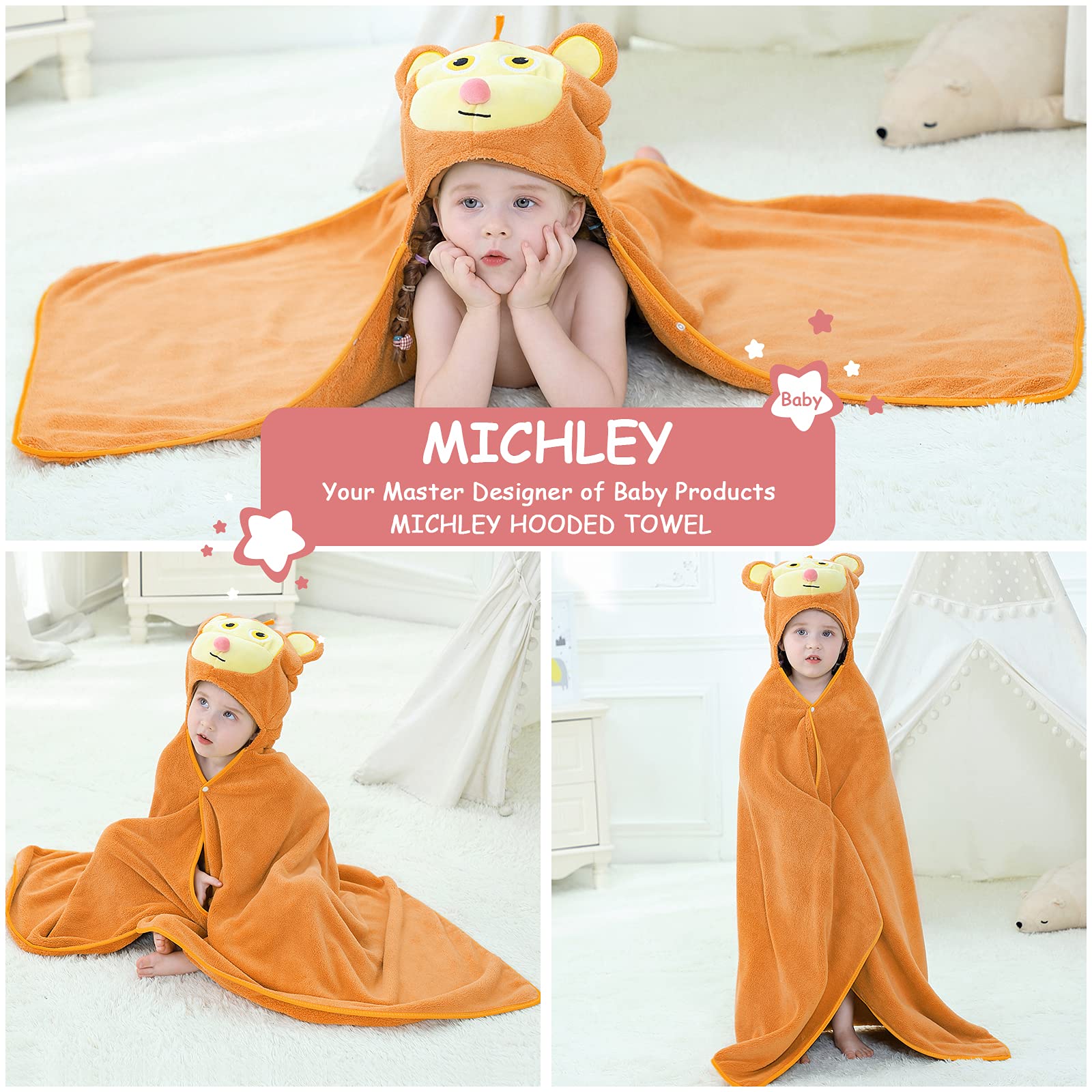 MICHLEY monkey hooded towel hood detail with playful design