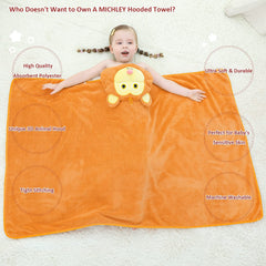 MICHLEY monkey hooded towel worn by toddler after bath for cozy warmth