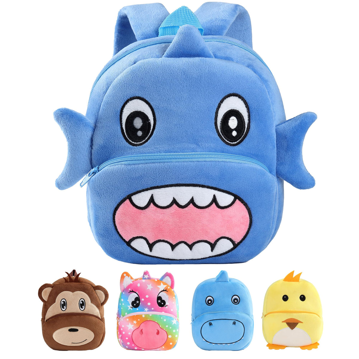 MICHLEY Shark backpack front view showing playful design and durable build.