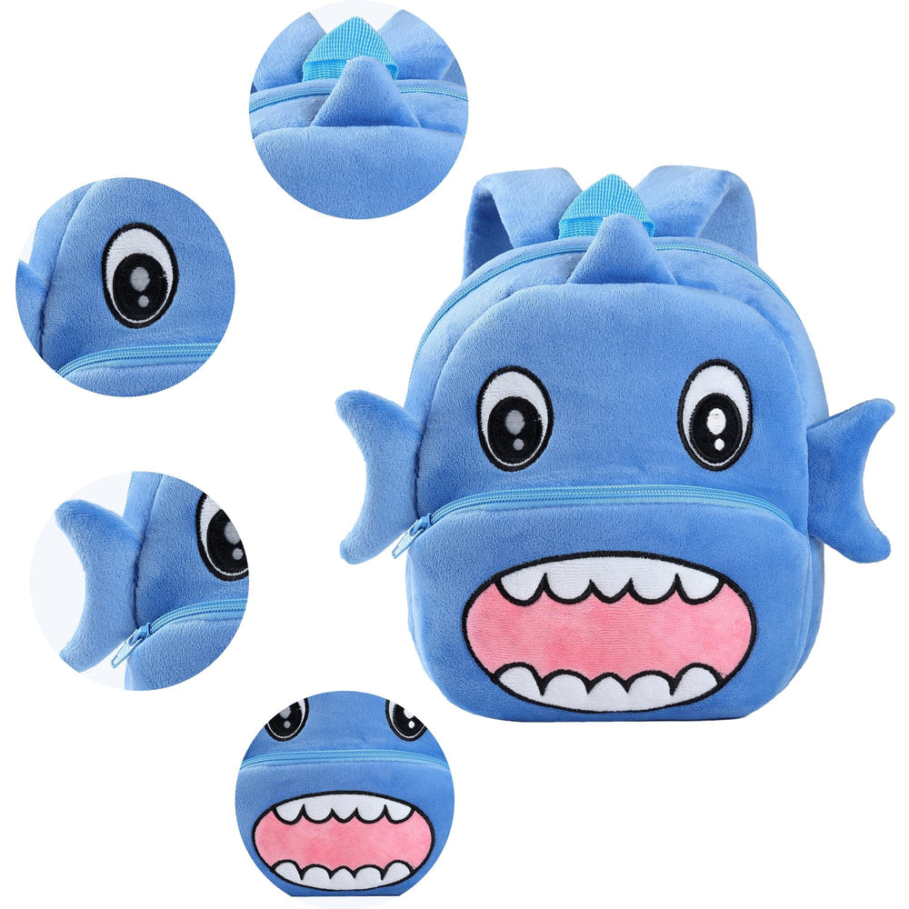 MICHLEY Shark backpack interior showing compact space for snacks and toys.