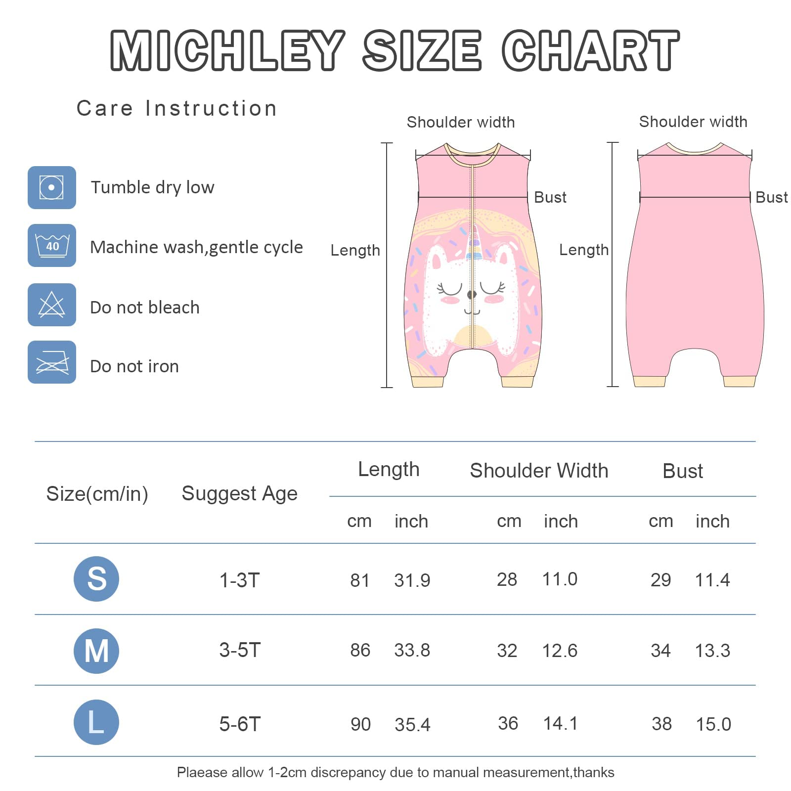 MICHLEY sleeping bag with a safe 2-way zipper for easy diaper changes