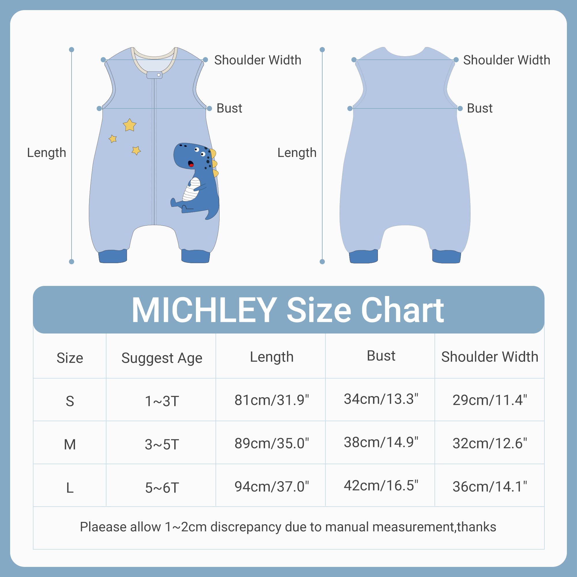 MICHLEY sleeping bag zipper design for easy dressing and quick diaper changes.