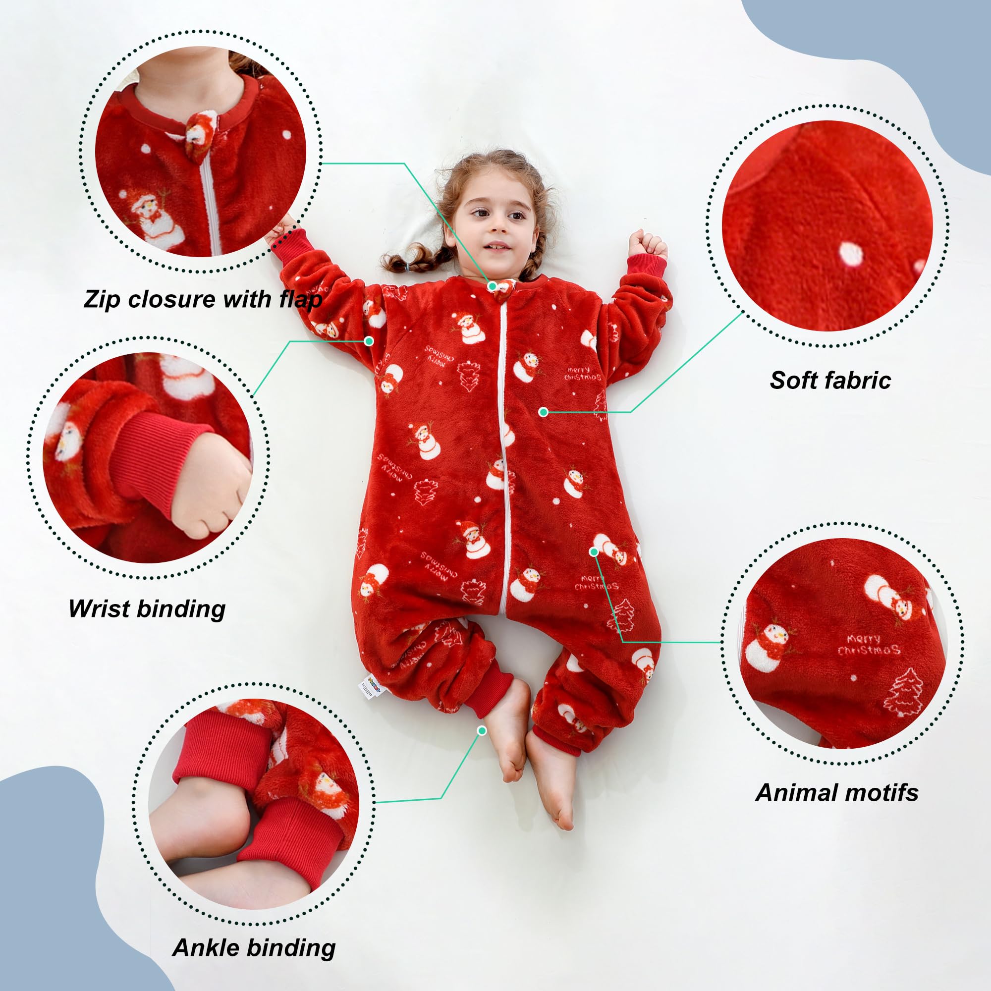 MICHLEY sleeping sack close-up of 3-way zipper enabling easy diaper changes