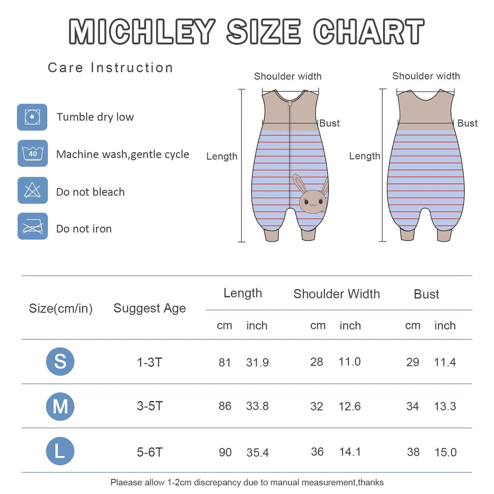 MICHLEY toddler sleeping sack blue rabbit back view with breathable fabric for all-season comfort