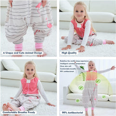 Chin guard on MICHLEY sleeping sack with feet in pink bird design