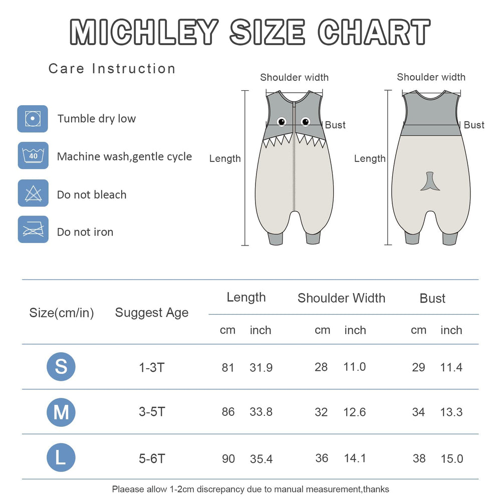 MICHLEY grey shark sleeping sack with foot openings for easy movement