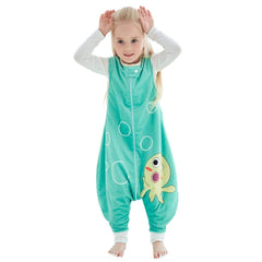 MICHLEY sleeping sack with feet in green octopus print offers roomier leg movement for toddlers.