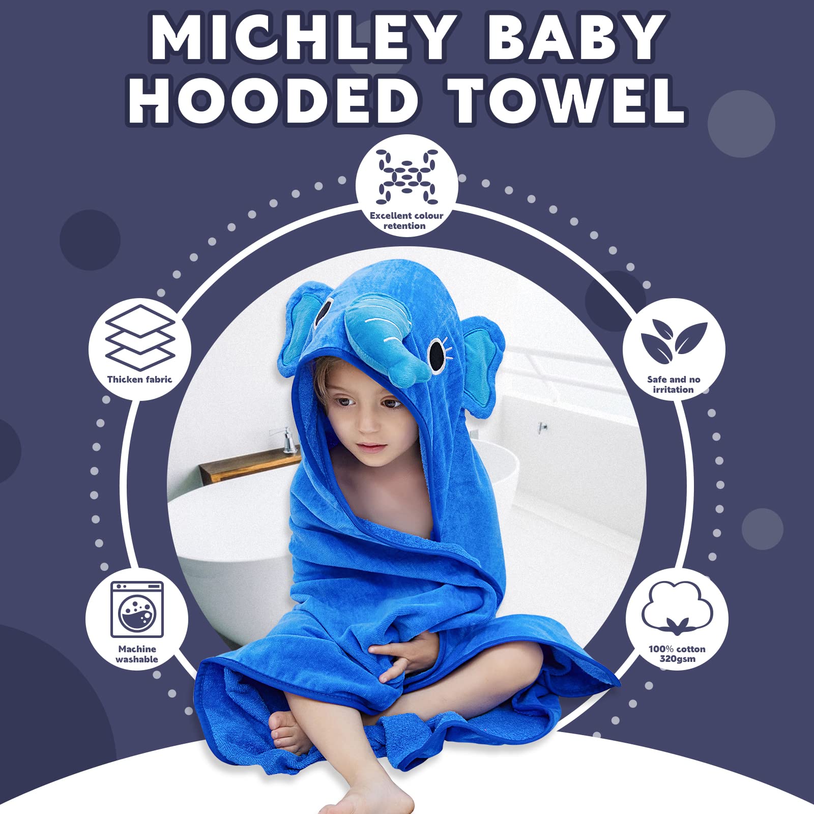 MICHLEY towel demonstrates absorbent material helping quick drying after bath.