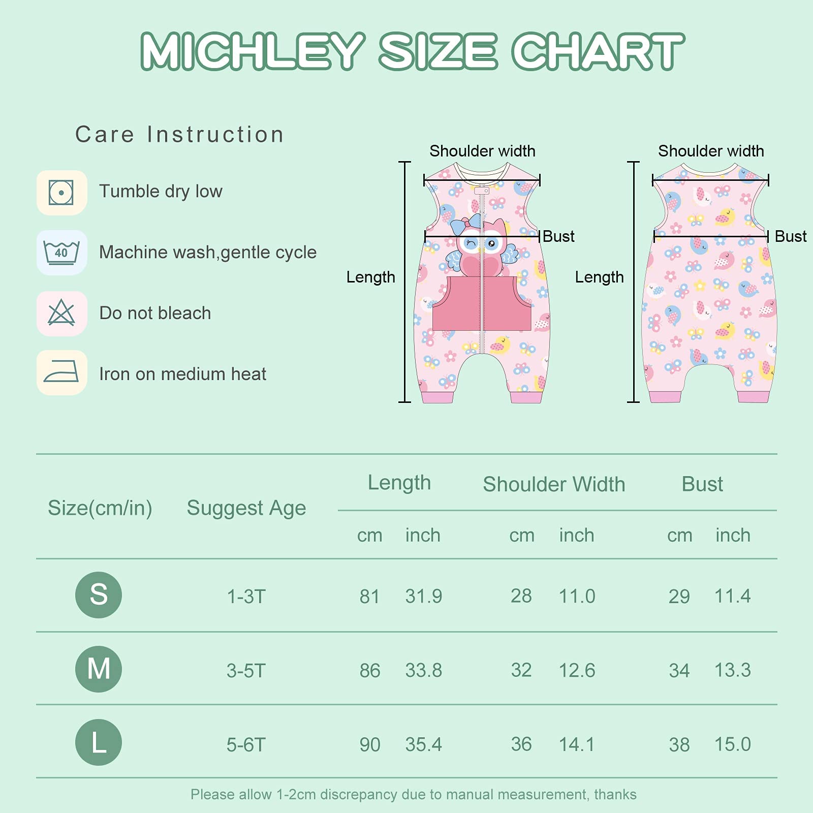 MICHLEY wearable blanket in 3-5T size for roomy fit.