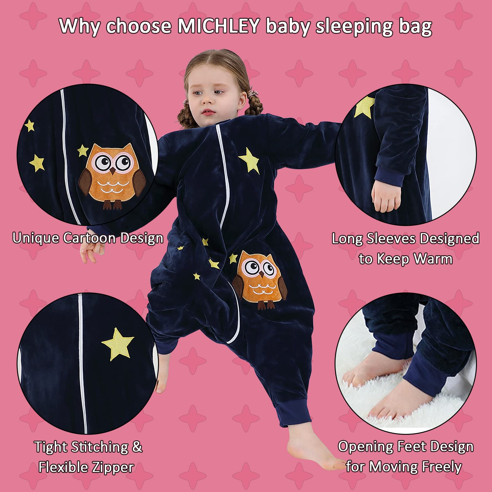 MICHLEY winter wearable blanket for 1-3 years provides easy warmth.