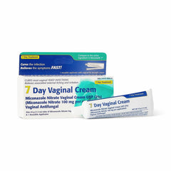 Miconazole-7 vaginal cream packaging displaying 45-gram tube for convenient at-home treatment.