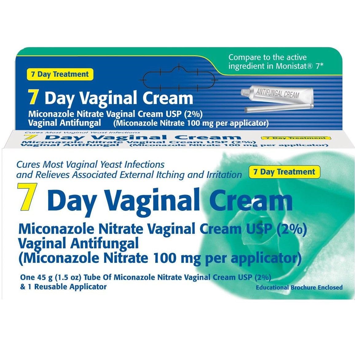 Miconazole-7 vaginal cream tube with applicator for precise use.