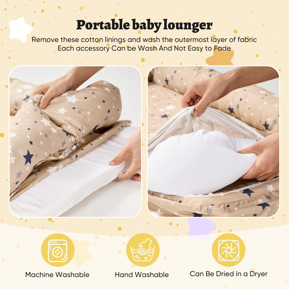Miereirl Baby Lounger machine-washable cover preserves softness after washes.