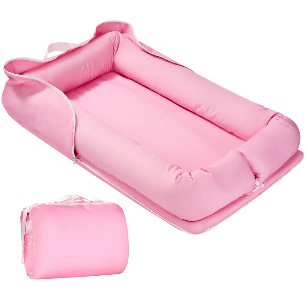 Miereirl baby lounger pink cover providing a snug, skin-friendly resting surface