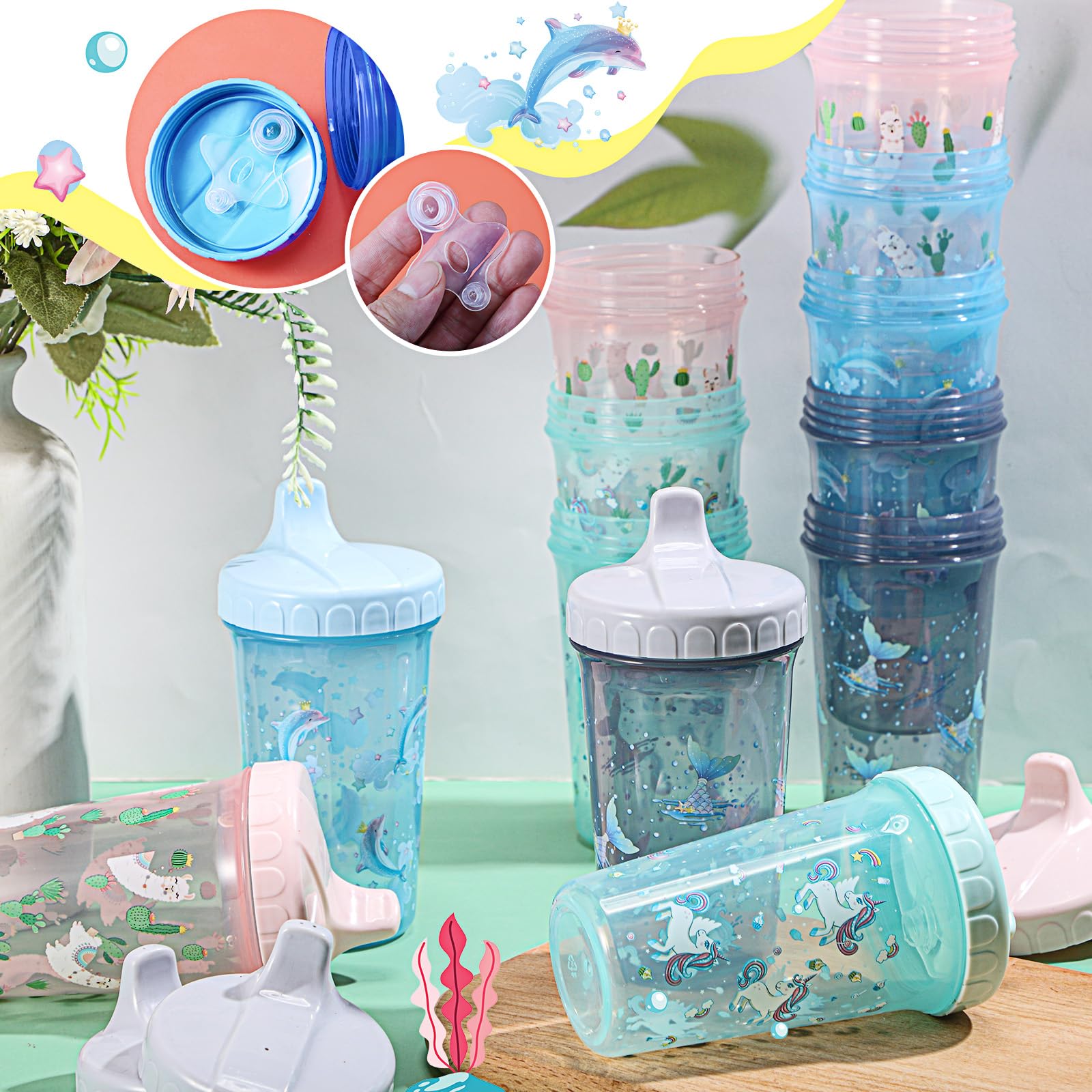 Mifoci flower-polka pattern sippy cup, cheerful and easy to clean.
