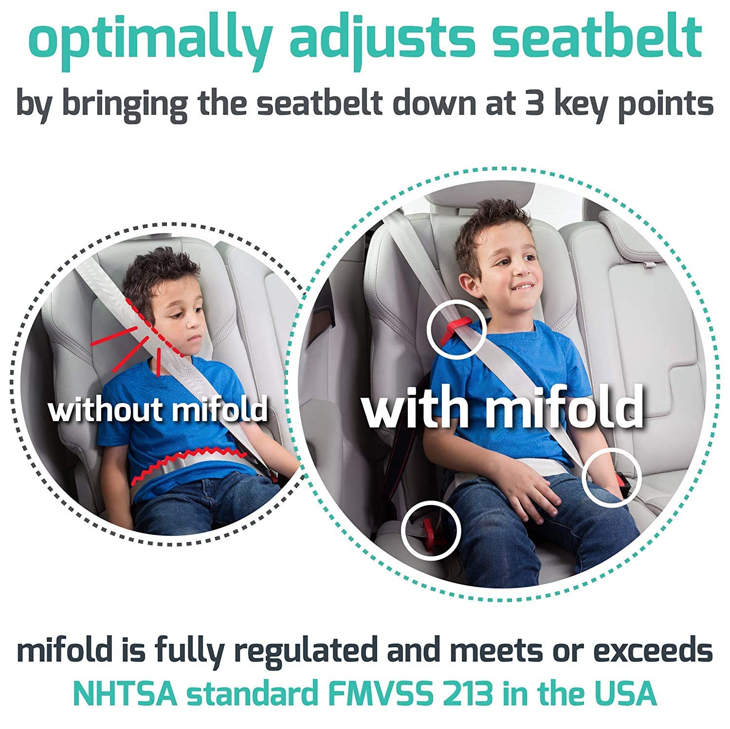 Shoulder belt guide helps align the belt safely.