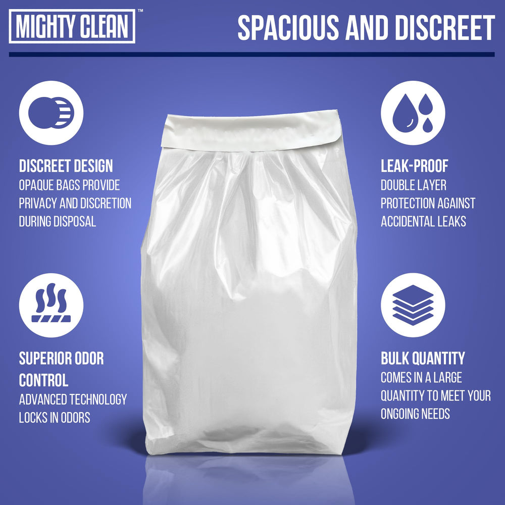 Mighty Clean 55-micron tear-resistant bag ready for diaper disposal.