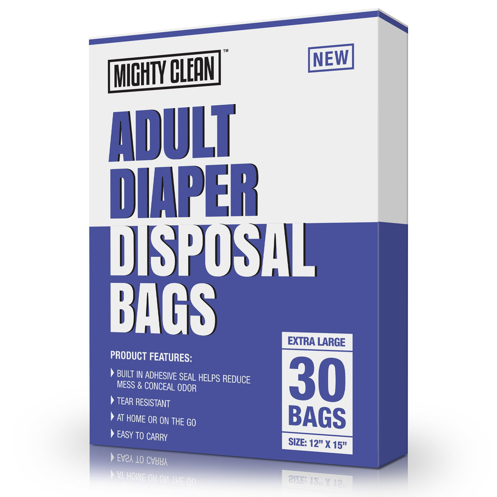 Mighty Clean extra-large diaper bags folded for discreet disposal.