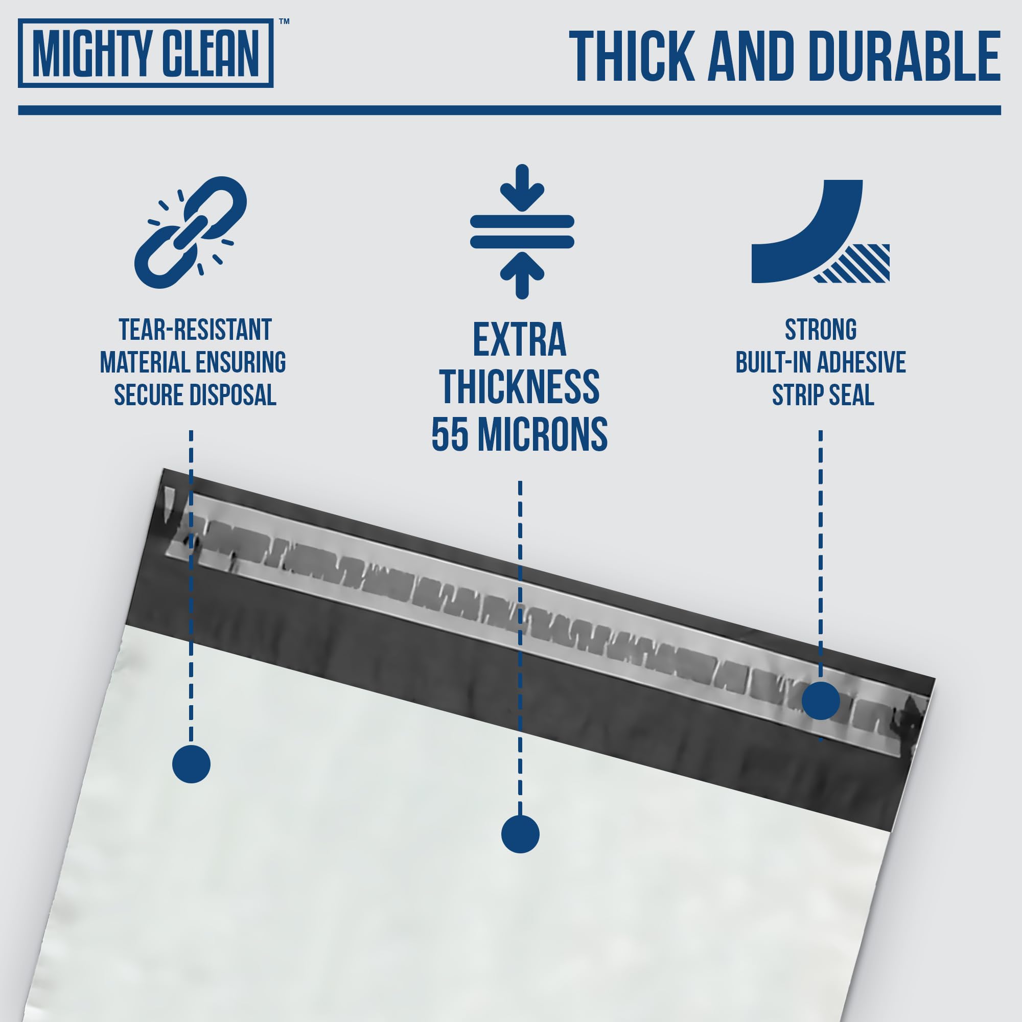 Mighty Clean odor-control seal keeps room fresh during disposal.