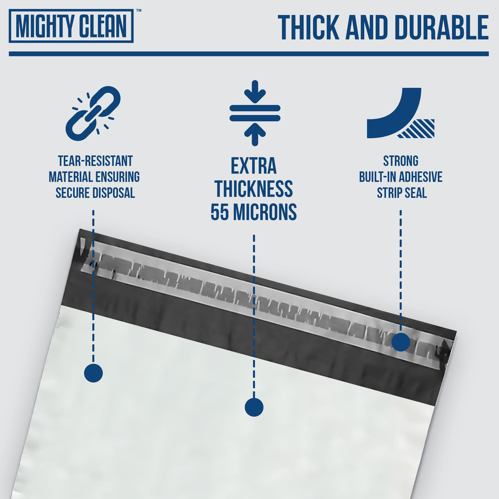 Mighty Clean odor-control seal keeps room fresh during disposal.