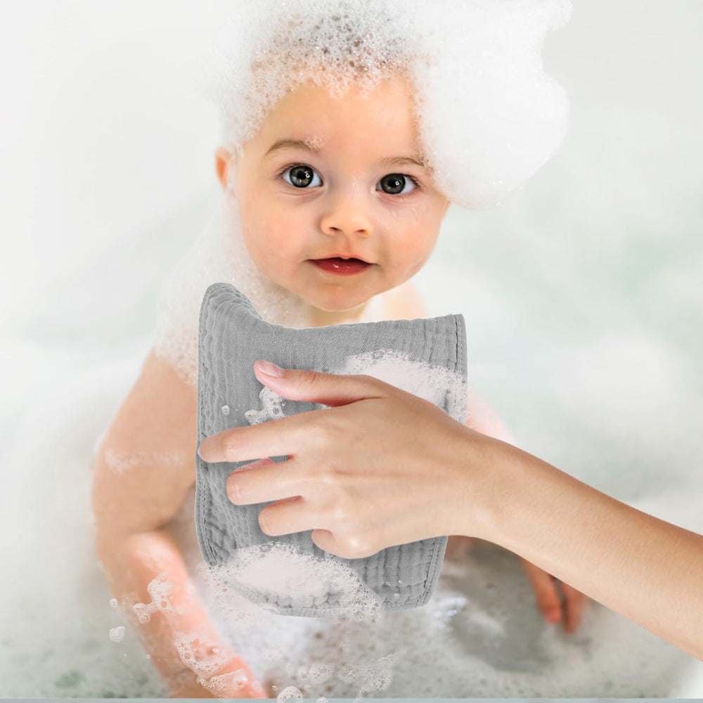 Multiuse cloth doubles as bib and washcloth for baby routines.