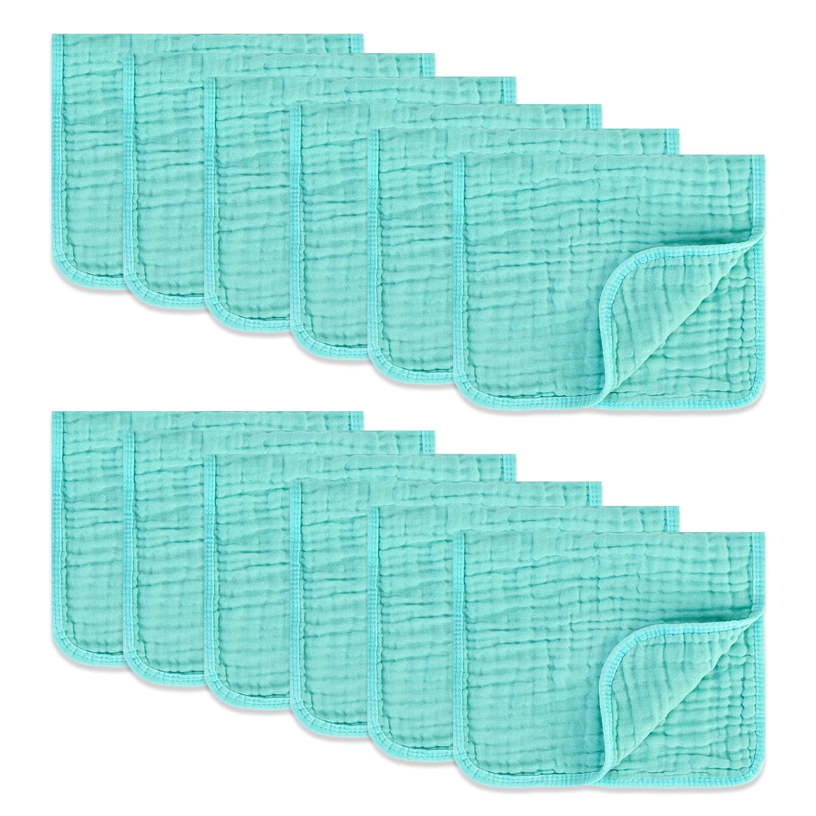 MIGIOL Muslin Burp Cloths light blue close up showing soft breathable cotton.